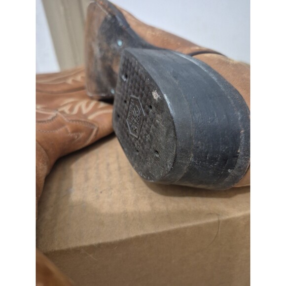 Vintage Tony Lama El Paso Cowboy Boots 7.5D Black Label Tan Cowhide Leather 6129 main image 10